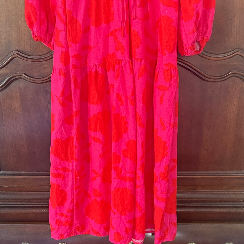 KATE SPADE X TARGET Pink Red Floral Midi Dress XXS Long Sleeve Feminine - Picture 5 of 9